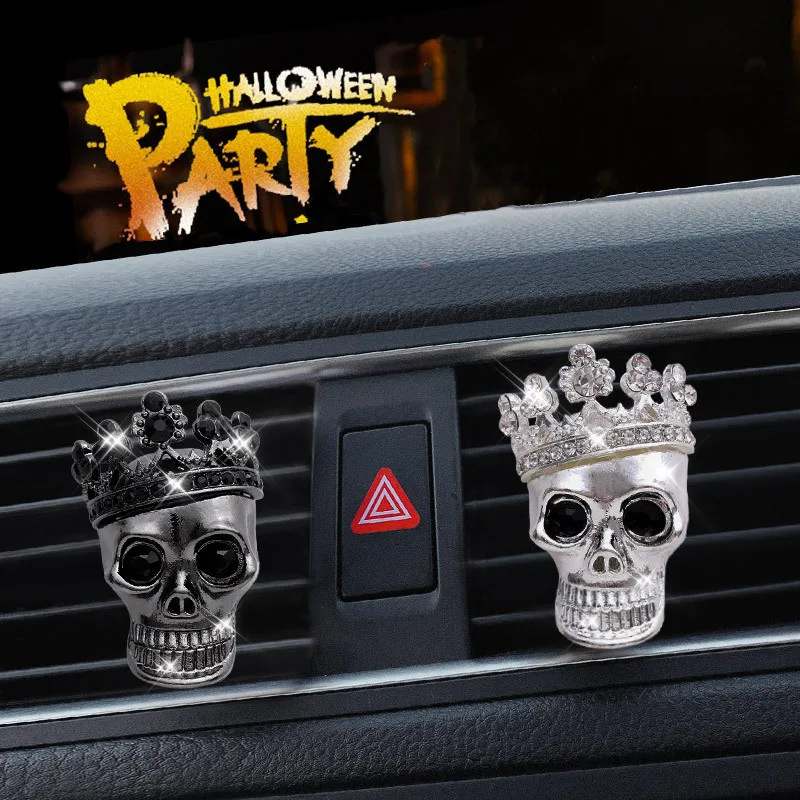 Diamond Car Perfume Air Freshener Metal Skull Car Air Conditioning Air Outlet Fragrance Clip Auto Interior Decoration