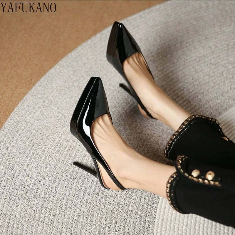 Temperament Red Pointed Toe Patent Leather High Heels Womens Summer New Thin Heel Platform Sandals Fashion Slingbacks Girl Pumps
