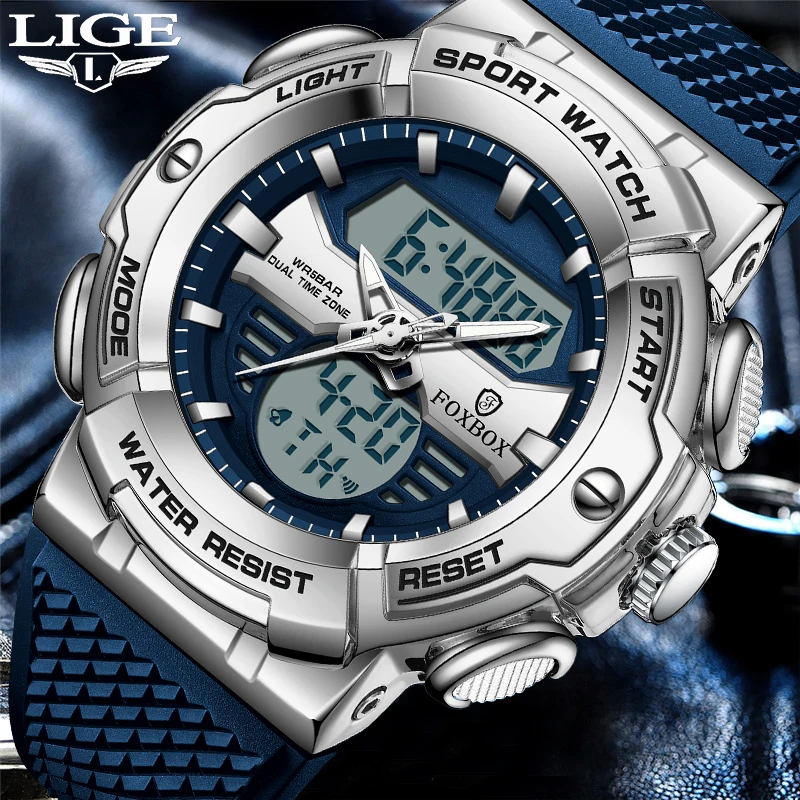 

LIGE Fashion Sports Men'S Watch Luxury Dual Display Waterproof Military Chrono Alarm Clock Quartz Wristwatches Relogio Masculino