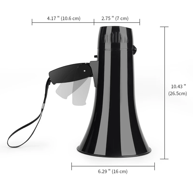 전원 휴대용 불혼 확성기 스피커, 내장 사이렌 USB 플래시 드라이브, 240S 녹음, 블랙, 35W