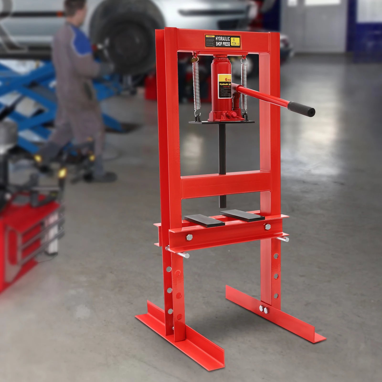 Presse hydraulique de magasin de 6 tonnes, cadre en H, presse de magasin de sol de magasin de garage hydraulique avec plaques de presse pour atelier de magasin de garage