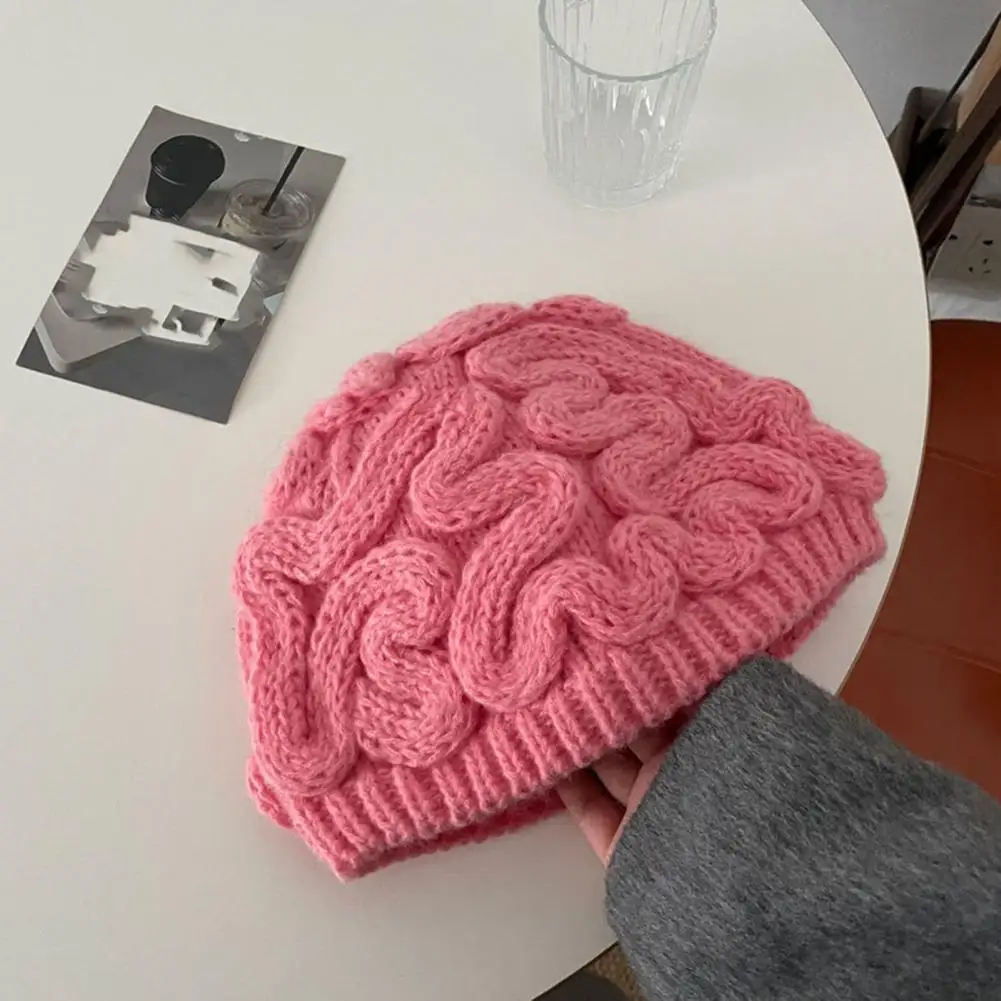 Autumn Winter Brain Knitted Beanie Hat Thick Warm Windproof Casual Stretch Outdoor Cycling Ear Knit Cap 4