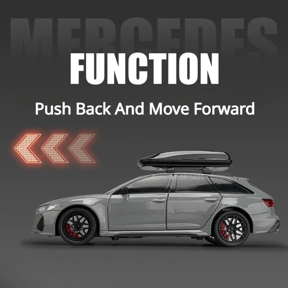 1:24 AUDI RS6 Alloy Miniature Car Model Toy Travel Edition Metal Diecast Vehicle 6 Doors Opened Sound Light Boys Christmas Gifts 3