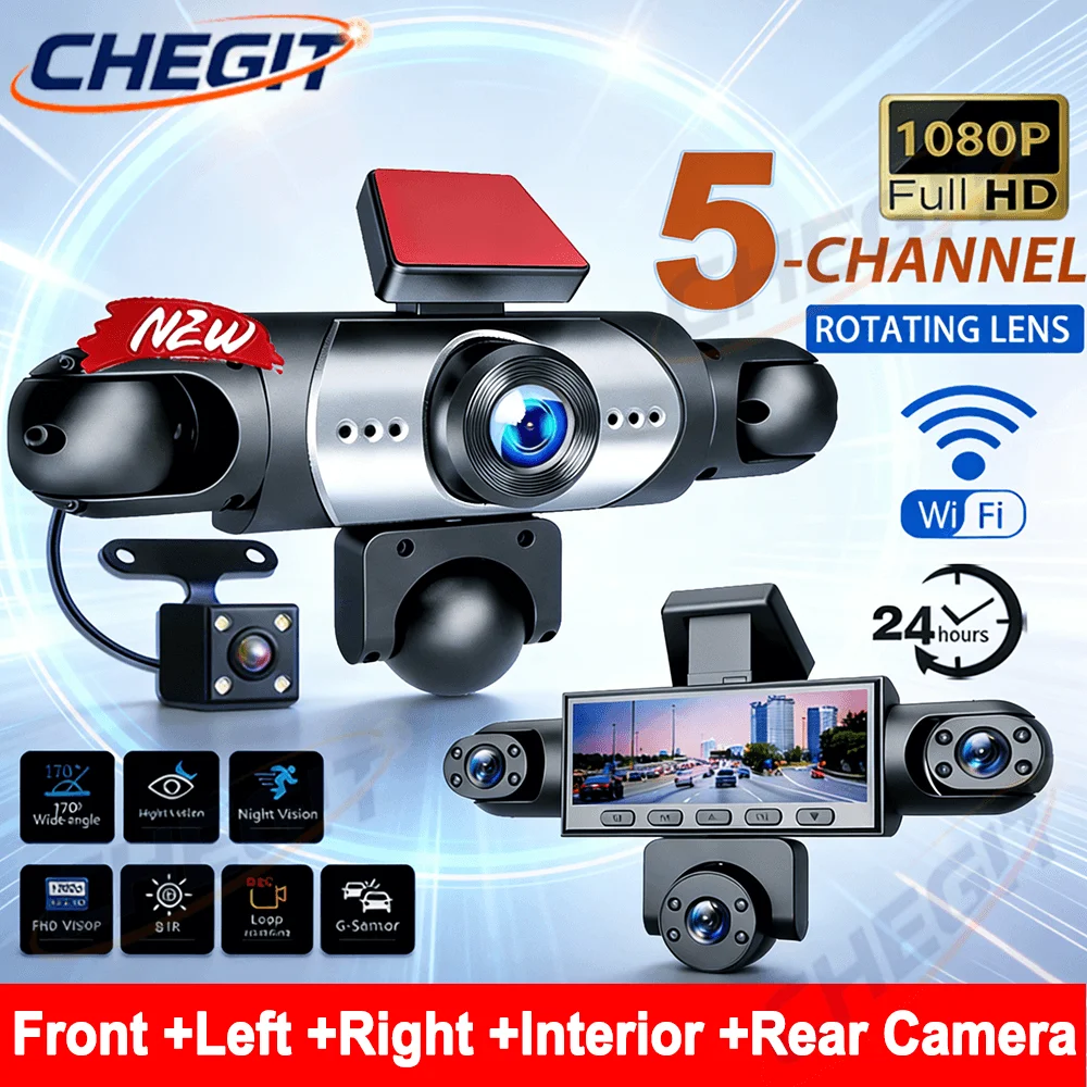 2026 NEW 3/5Camera Car DVR 1080P Video Recorder 360° WIFI Dash Cam ...