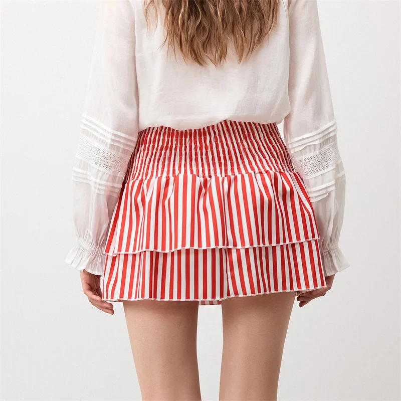 Minifalda de verano para mujer, con estampado floral, elástica, de cintura alta, con volantes escalonados, faldas cortas de corte A, faldas para salir, ropa de calle
