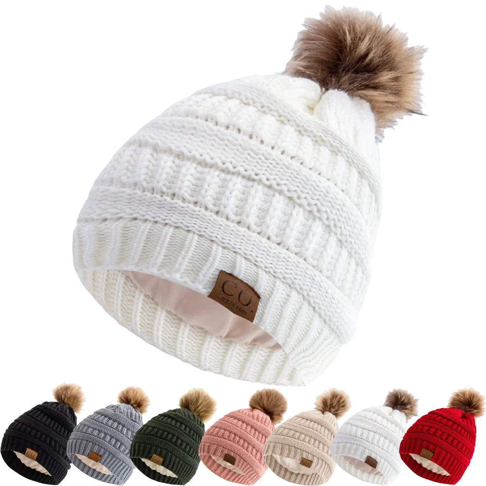 Neue Mode Anti-Statische Winter Hut Satin Thermische Faux Pelz Pompoms Mützen Hut Frauen Mädchen Im Freien Chic Hüte – Detail 2