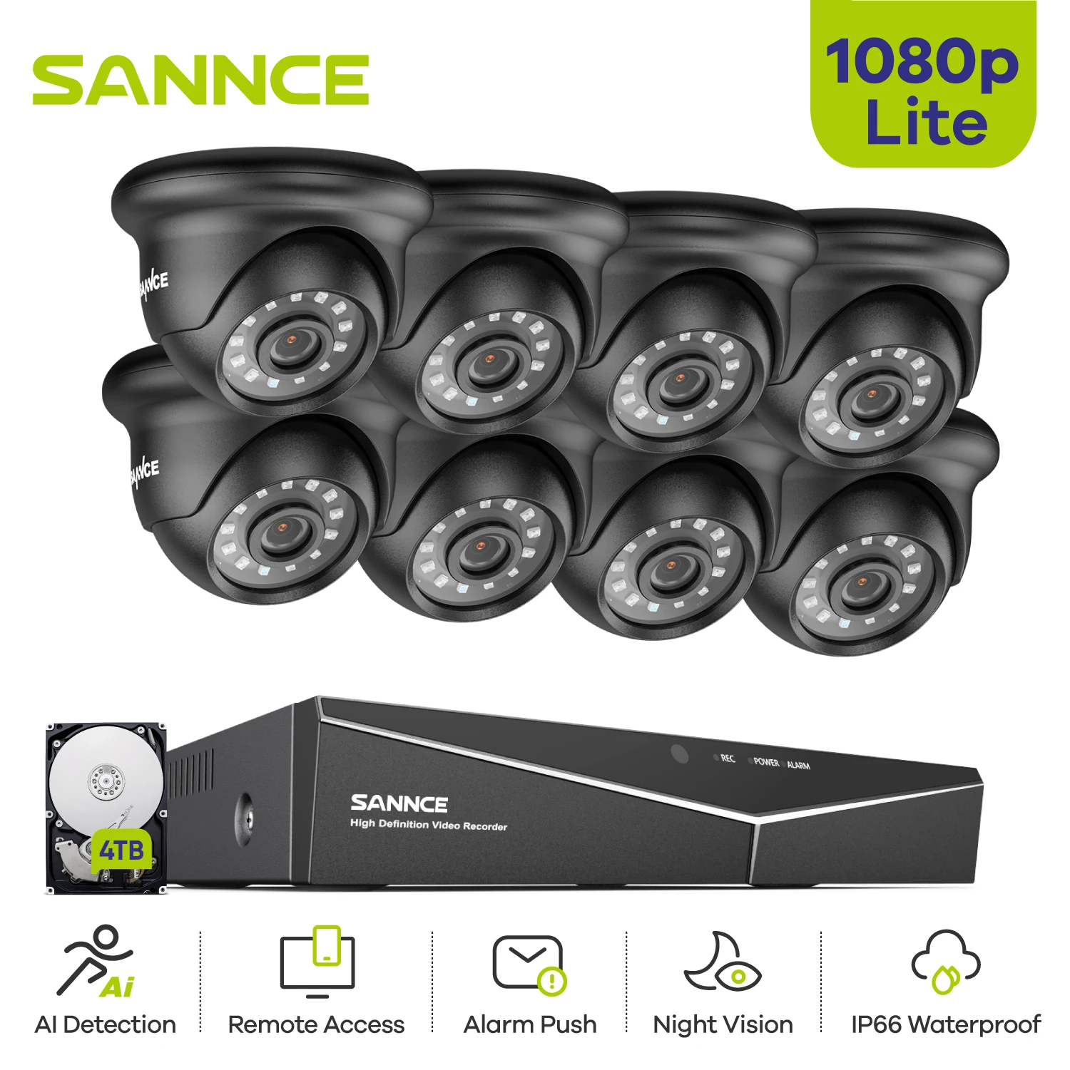 SANNCE 8CH 1080P Lite Video Security System 5IN1 1080N DVR Recorder 4X 8X 1080P Outdoor Weatherproof CCTV Surveillance Cameras