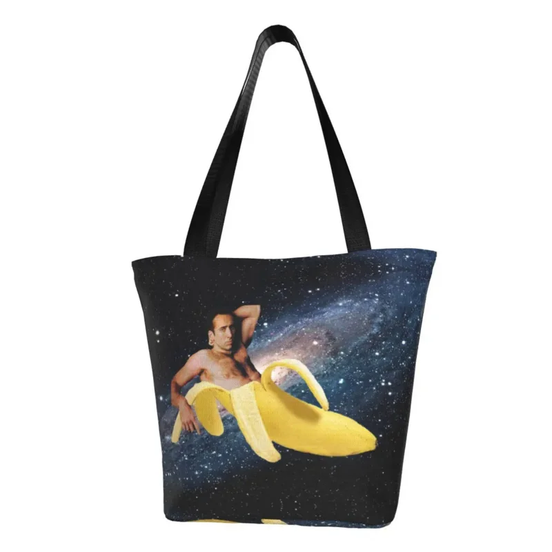 

Fashion Nicolas Cage In A Banana Shopping Tote Bags Recycling Space Canvas Groceries Shoulder Shopper Bag