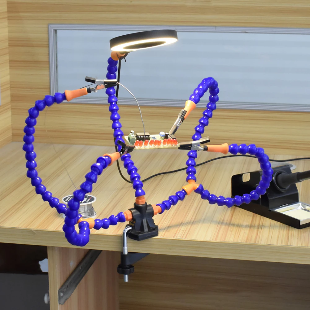 Soldering Tool Soldering Station Soldering Helping Hands Welding Tool 5Arm Welding Repair Tool Soldering Station with 3X Magnifier LED Light Bench Vise Table Clamp Clip PCB Holder Third Helping Hand