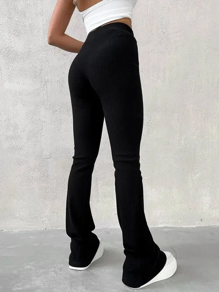 Solid Color High Waist Slim Clothes Casual Fashion Sweatpants Women High-Waisted Long Micro Flare Streetwear Y2k Pants Trousers