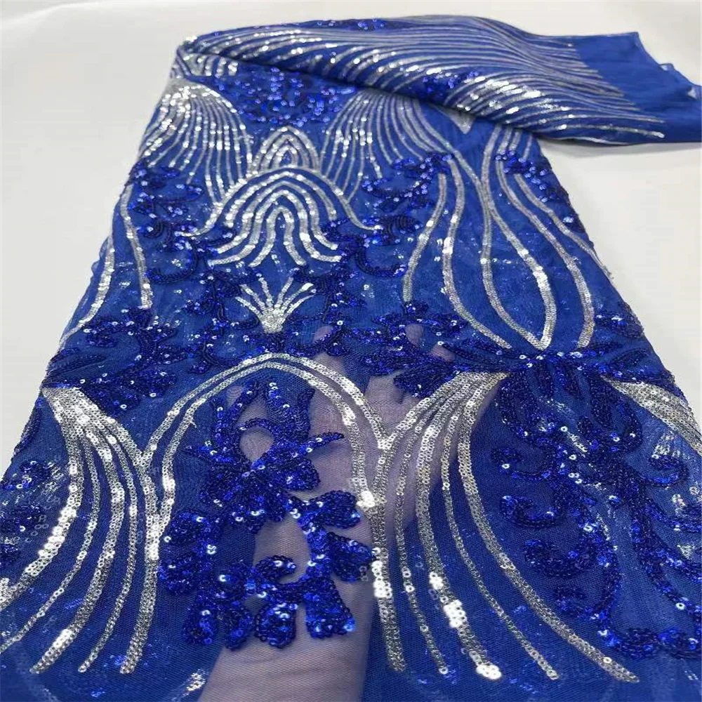 

African Lace Fabric High Quality French Nigerian Sequins Embroidered Tulle Lace Fabric for Women Wedding Party Dress JL957