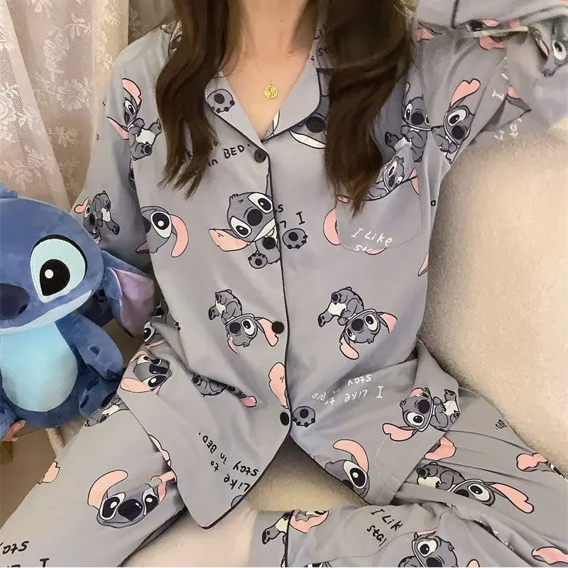 Disney-Conjunto de pijama feminino, japonês, fofo, desenhos animados, estudantes, calças de manga comprida, terno de serviço doméstico, presentes, 2 peças