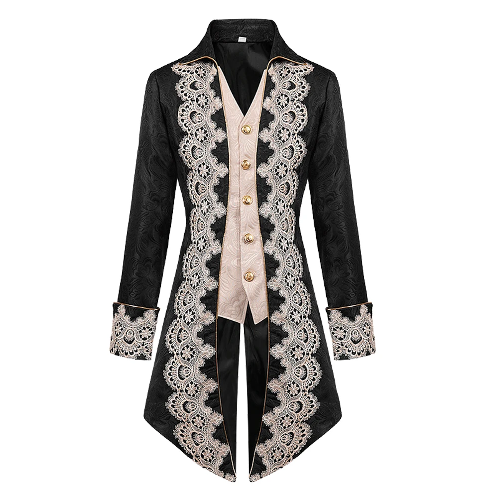 thumbnail image 1 of Chaqueta gótica victoriana steampunk para hombre, frac de terciopelo morado retro para cosplay, uniforme medieval, tela renacentista para Halloween, 1 of 5