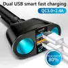 Car Cigarette Lighter 12V-24V Socket Splitter Blue Atmosphere Light PD QC3.0 2 USB Charger C Ports For Mobile Phone DVR Chargers 6