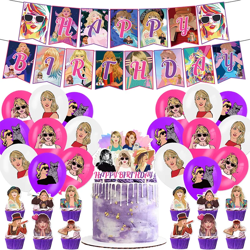 Superstar Taylor Swift Series Party Background Flag Stoviglie Palloncino In Pellicola Di Alluminio Pacchetto Di Decorazioni Per Feste Di Compleanno Pe