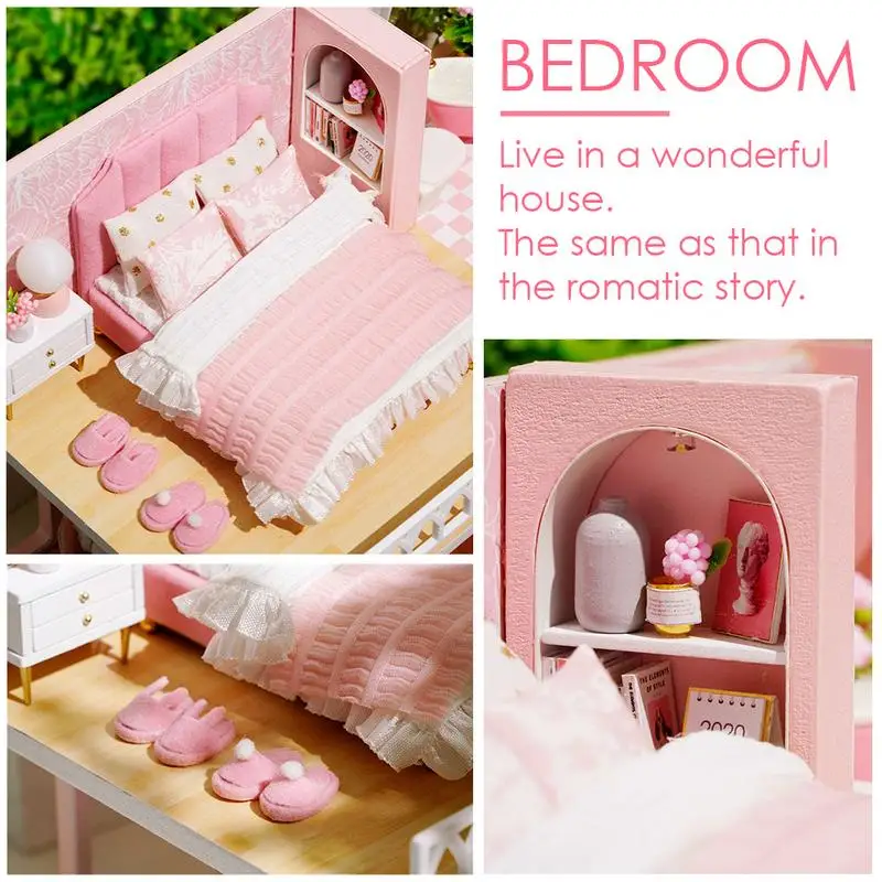 Miniature House Kit 3D Wooden Miniature House With Music Mini LED Lights Doll House Accessories With Furniture For Kids Teens wood table drawing easel stationery wooden frame reading bookshelf bracket book reading bookend tablet pc support music stand