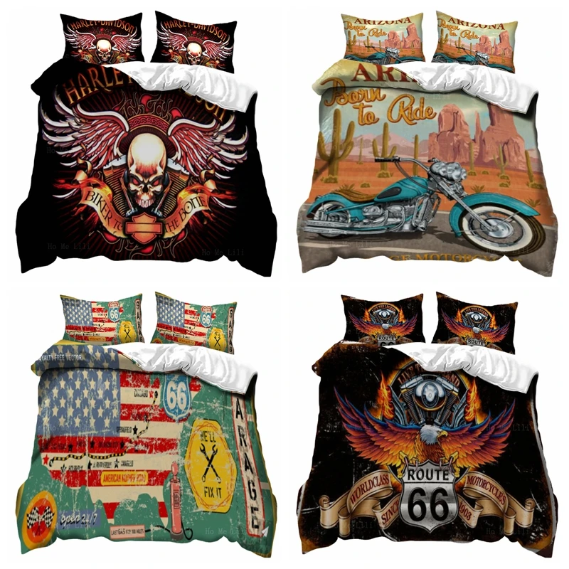 New Mexico Moto Retro Route 66 Vecchia Pompa A Gas Teschio Targa In Metallo Stampa Copripiumino Set Da Ho Me Lili Decor Bedding