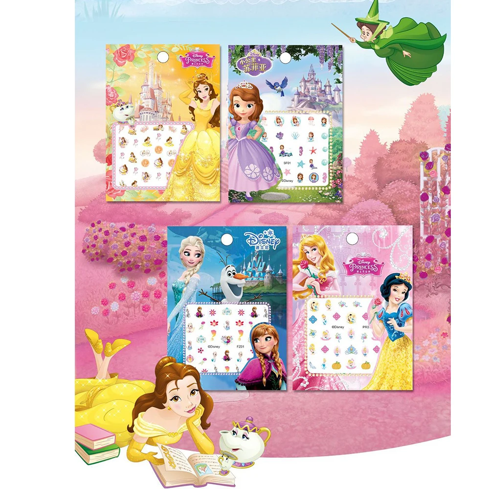Disney Cartoon Frozen Princess Pooh Bear Snow White Makeup Nail Stickers Minnie Mickey Mermaid Stitch Stickers Toy For Kids DIY 5