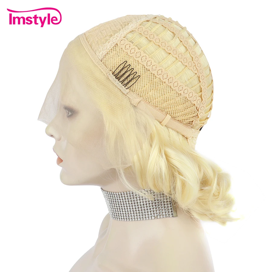 Imstyle 613 Blonde Wig Short Synthetic Lace Front Wig Pink Orange For Women Heat Resistant Fiber Cosplay Wigs 12 inch