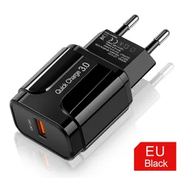High - Speed 18W USB Charger with QC 3.0 Technology - EU Plug Black