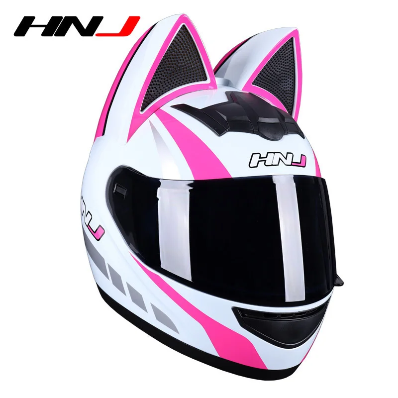 thumbnail image 1 of Envía 2 regalos Casco de motocross de cara completa aprobado por DOT Casco de motocicleta con orejas de gato para adultos Hombre Mujer, 1 of 5