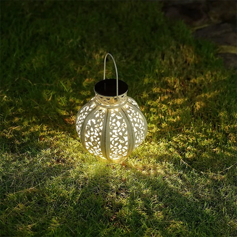 Solar Powered LED Lantern Light Retro Hollow Hanging Outdoor Garden Decor Lamp 