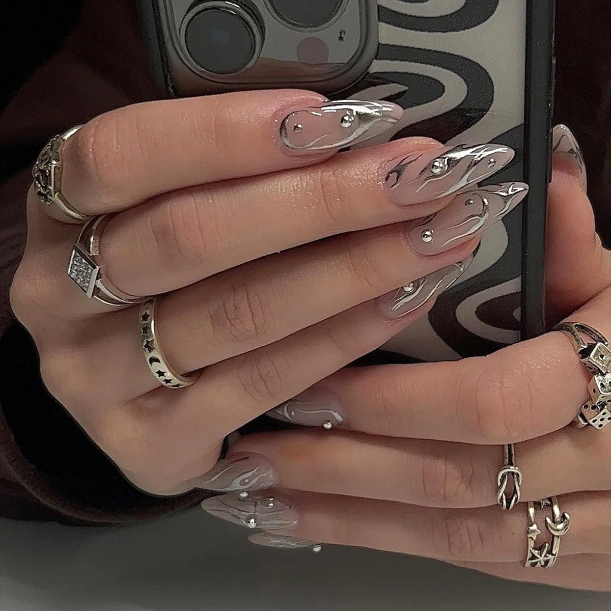 Fake Nails 24 PCs Long French Fire With 1 Jelly Gel and 1 Nail File