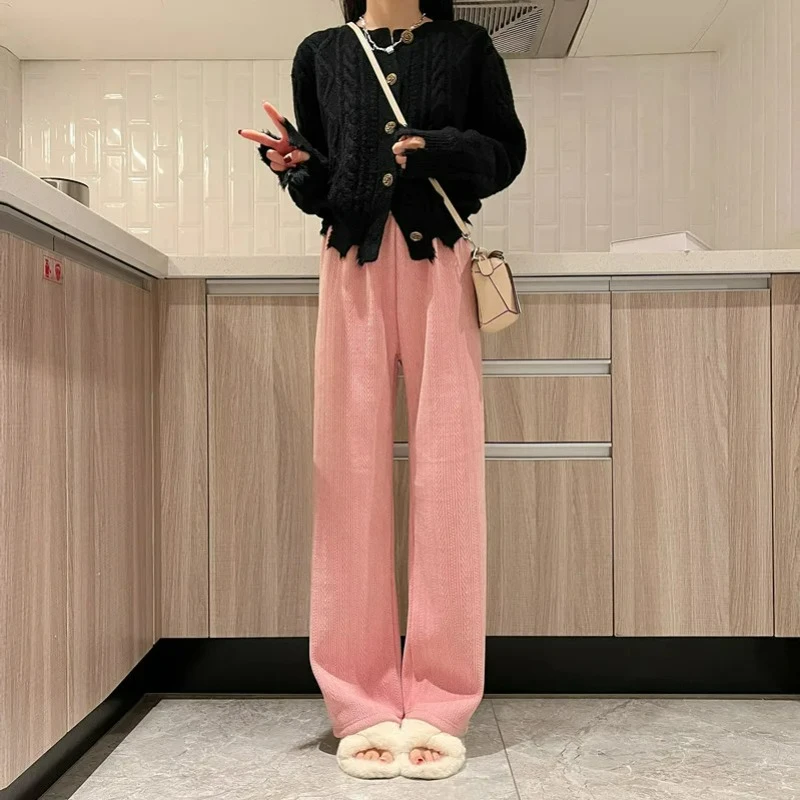 Spring Autumn Women's Corduroy Trousers Wide Leg Pants Loose Fleece Korean Style Screw Thread Streetwear loose corduroy bear guard pants men spring autumn casual trousers male ins hong kong wind all match streetwear fashion bottoms