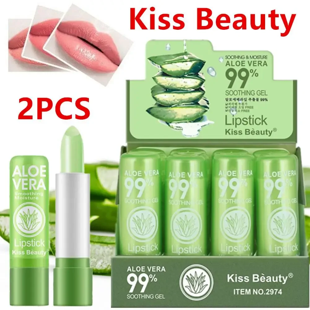 aloe vera nourishing lip oil honey hydrating moisturizing reduce lip lines lip balm color change lipstick makeup lip skincare 2Pcs Spring Aloe Vera Moisturizing Lipstick Long Lasting Nouritious Lip Balm Temperature Changing Color Lipgloss Lip Makeup