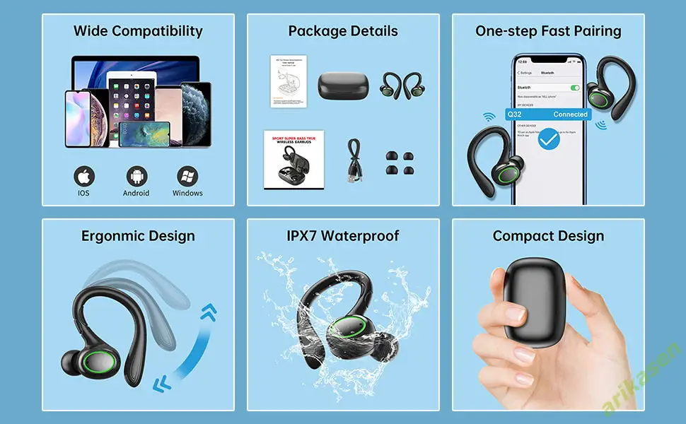 5.3 Cuffie Bluetooth wireless Cuffie con gancio auricolare con microfono Riduzione del rumore Auricolari TWS Auricolari audio HIFI_voghion.com