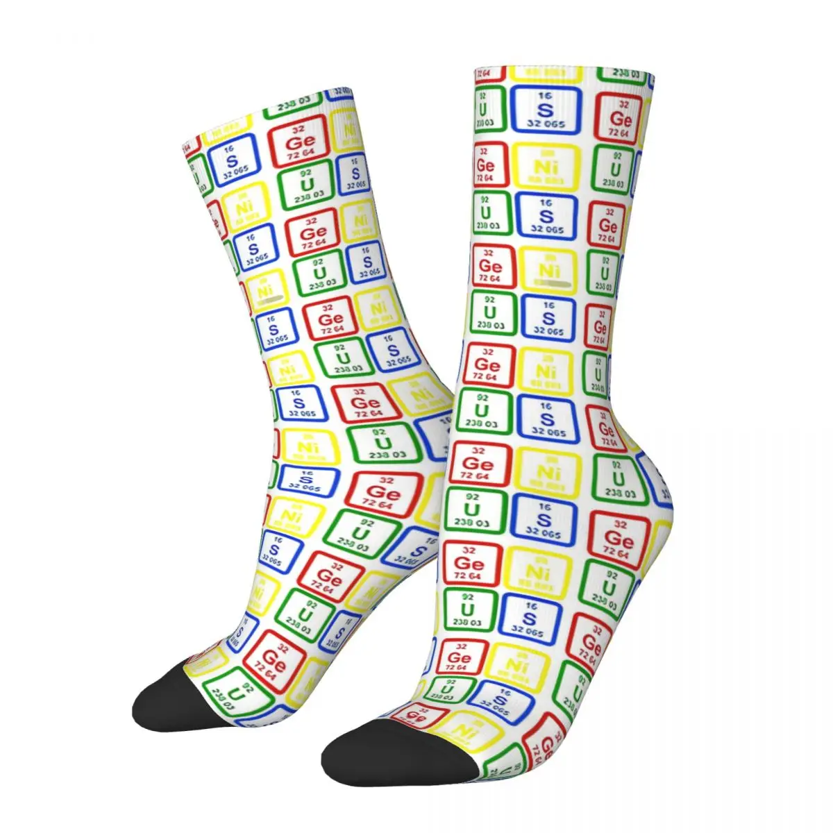 

Retro Genius Science Men's Socks Periodic Table of the Elements Unisex Street Style Seamless Printed Happy Crew Sock Gift