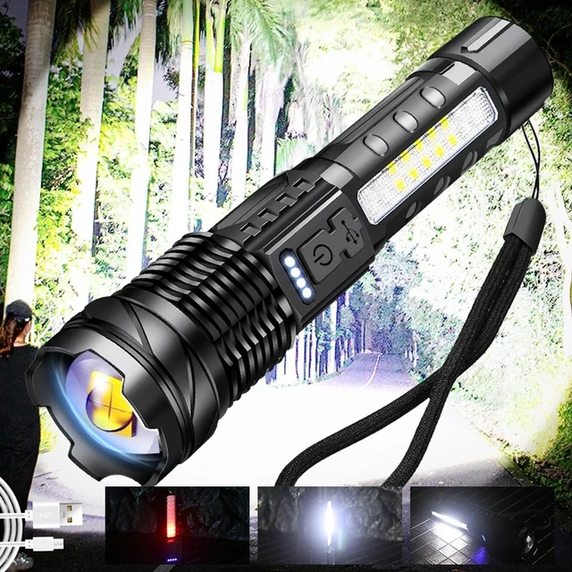 LED High Power Laser Zoom Tactical Flashlight USB Rechargeable Portable  Flash Torch Camping Fishing Strong Light Outdoor Lights - AliExpress