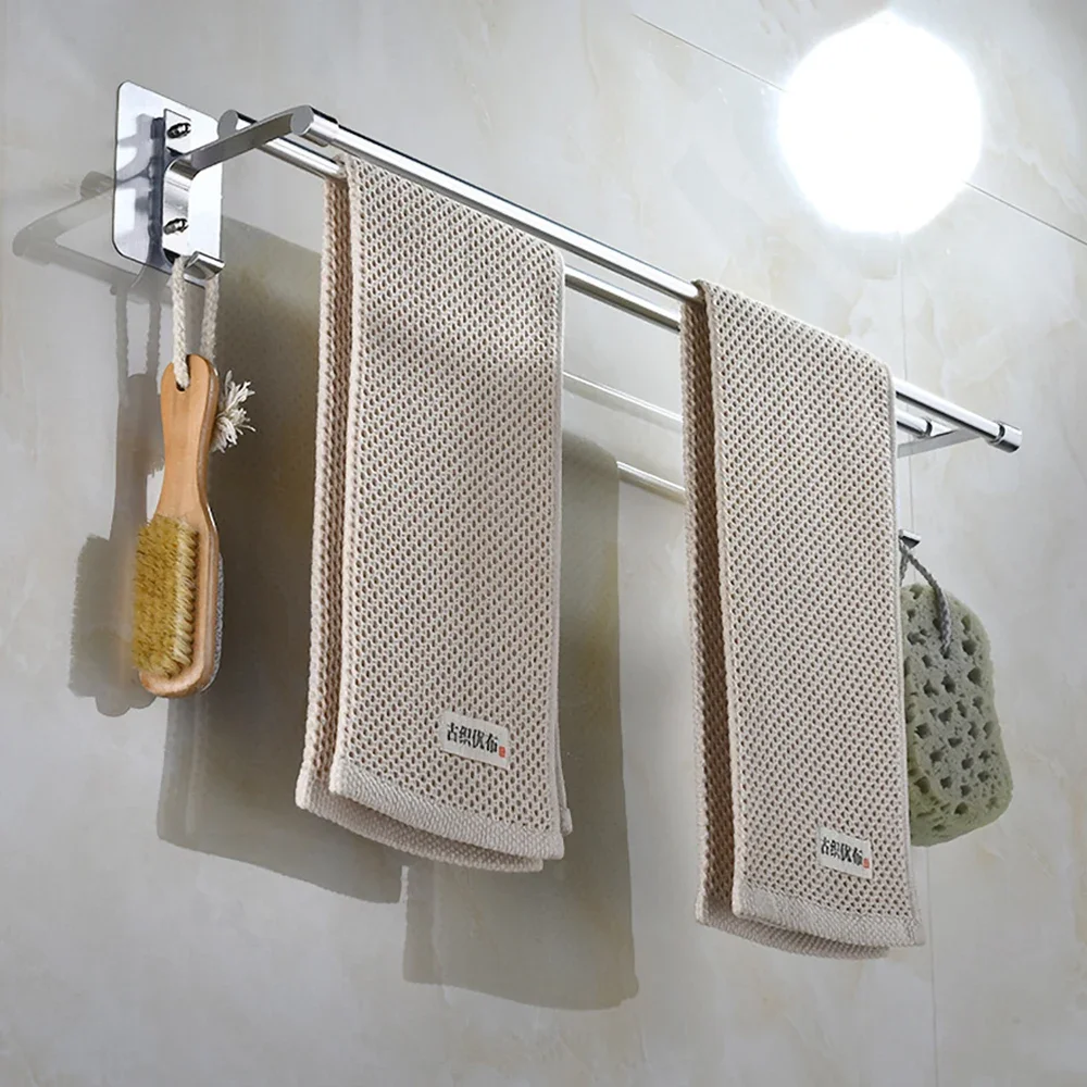 Towel Hanger Bars 40-60CM 2 Pole Punch-Free Shower Clothes Hanging Wall Rack Silver Aluminum Holder Hook Bathroom Accessories towel holder towel rack bathroom facilities