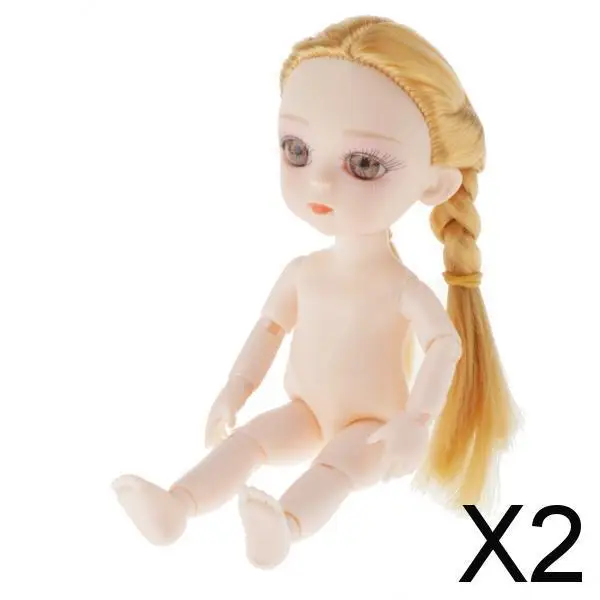 

2xMini 16cm 13 Joints Nude Girl Doll Body Model DIY Accessory Blond Hair B