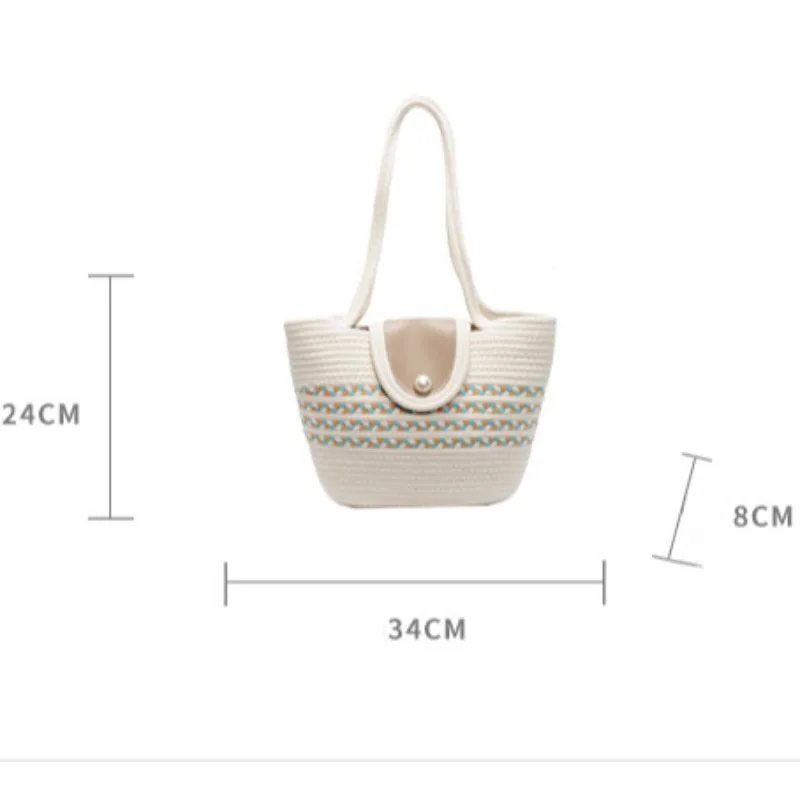 Latest Fashion Hand-Woven Shoulder Bag for Women, Beach Vacation Tote Bag with Cotton Thread Weaving Handbag