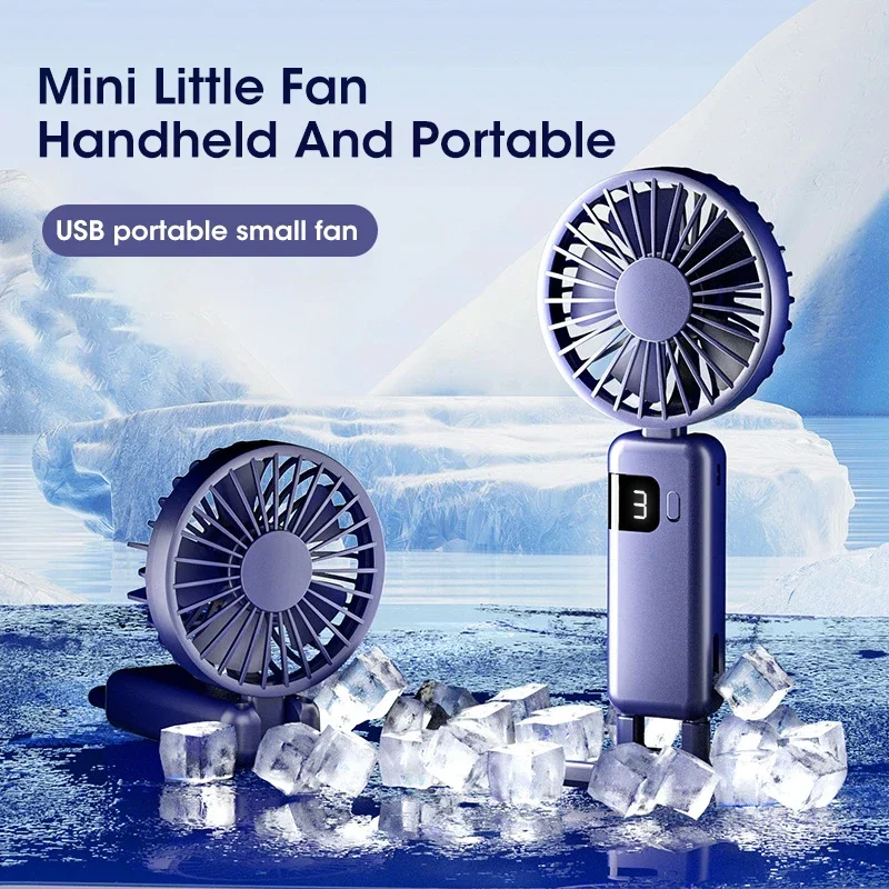Handheld Mini Fan USB Rechargeable 5 Speeds Strong Wind Super Quiet Portable with Hook for Travel Outdoor Home Cooling