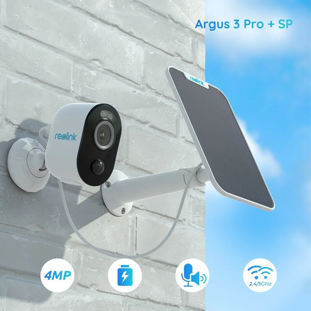 

New 4MP 2.4G/5Ghz WiFi Camera Battery-Powered Human/Car Detection Spotlight Color Night Vision Argus 3 Pro with Solar Panel