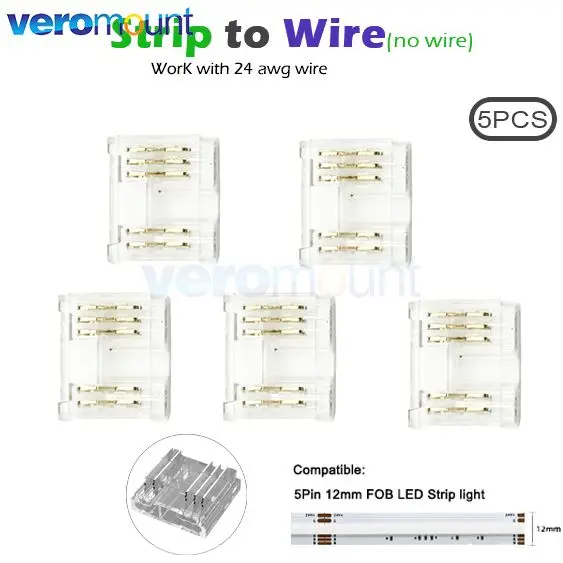 RGBCW RGBWW FOB LED 테이프 용 5Pin RGBW COB LED 스트립 커넥터 12mm PCB 스트립 또는 와이어 조인트에 솔더리스 스트립을 빠르게 연결