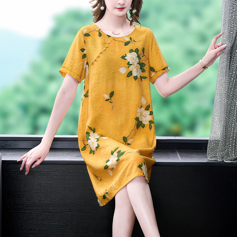 

2023 New Fashion Round Neck Printed Dress Women's Summer Versatile Mini Short Sleeve Loose Fit Casual Holiday Dress Vestidos