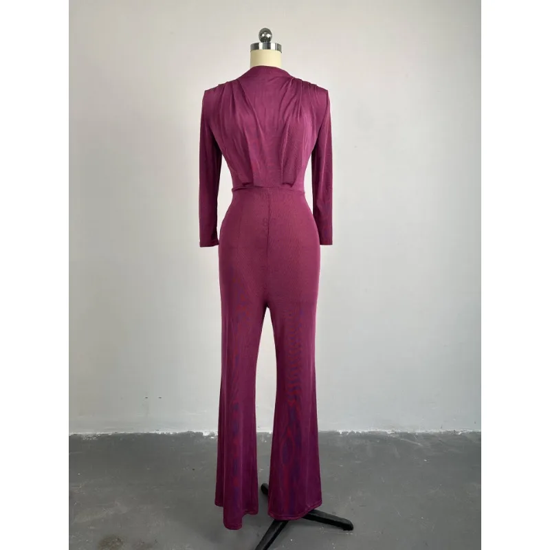 2024 Spring Women's Elegant Slim High Neck High Waist Jumpsuit Temperament Clothes New Female Fashion Skinny Wide Leg Jumpsuits