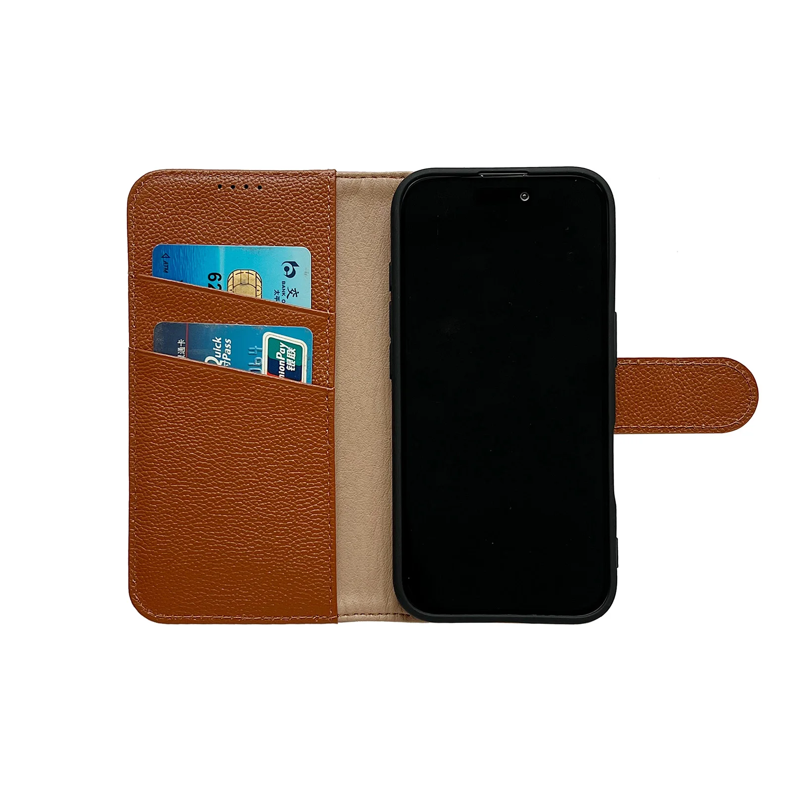 Genuine Cowhide Leather Flip Wallet Case with Card Holder and Lens Bumper