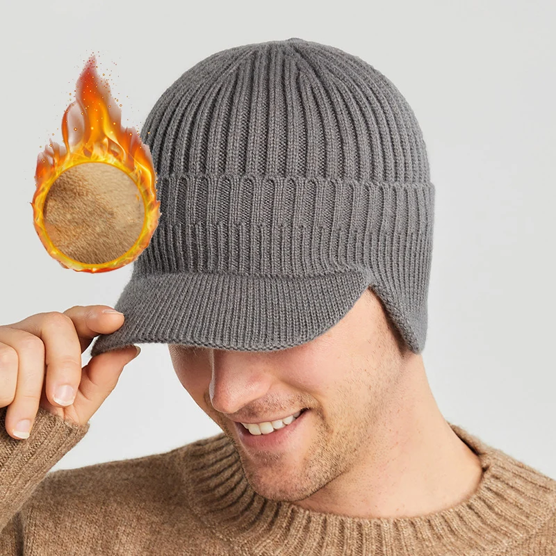 

Mens Bomber Hat Ear Protection Outdoor Cycling Keep Warmth Peaked Cap Men Thicken Fleece Winter Hat Visors Bomber Cap Wholesale