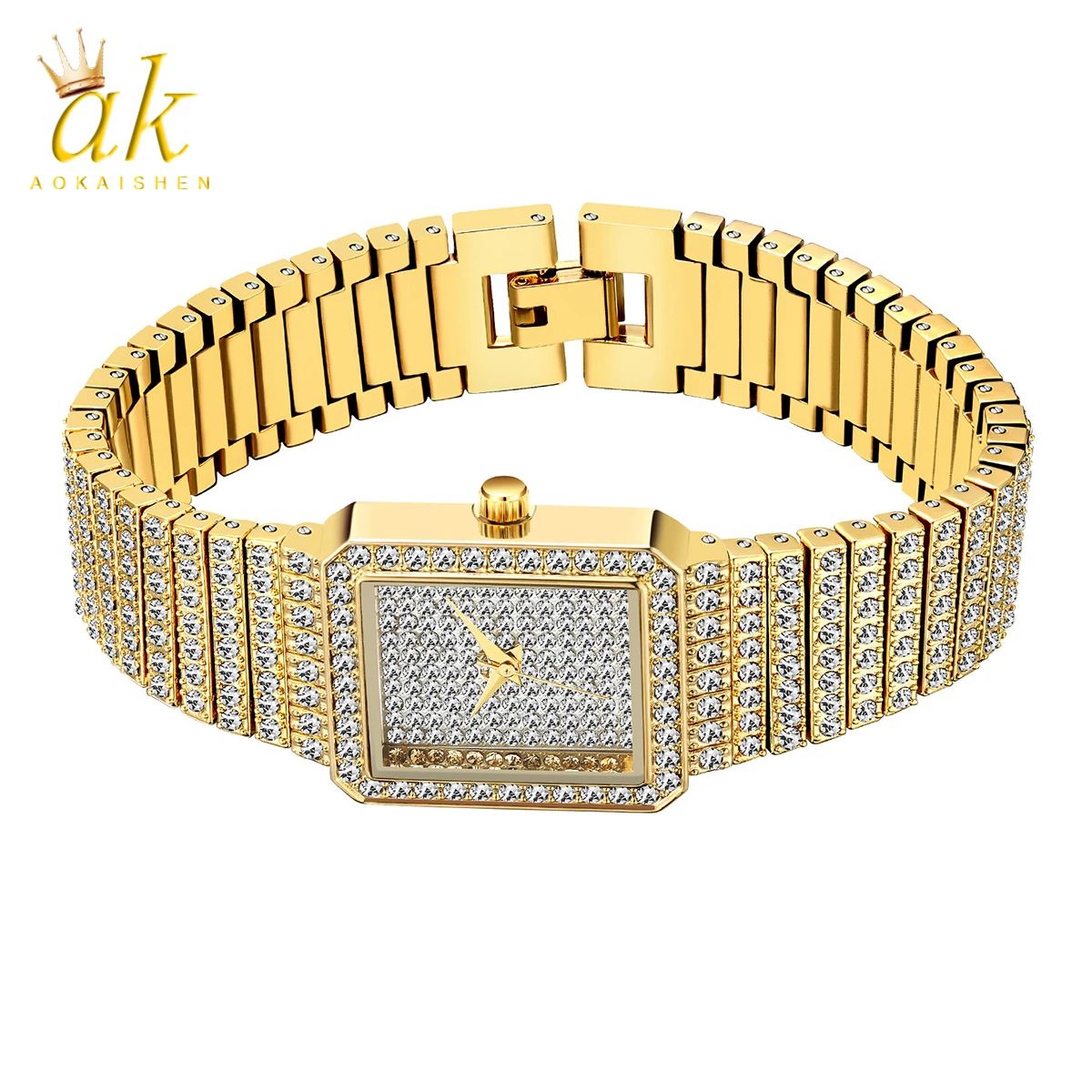 

Aokaishen Drill Watch For Women Luxury Brand Ladies Gold Square Watch Minimalist Analog Quartz Movt Unique Female Iced Out Watch