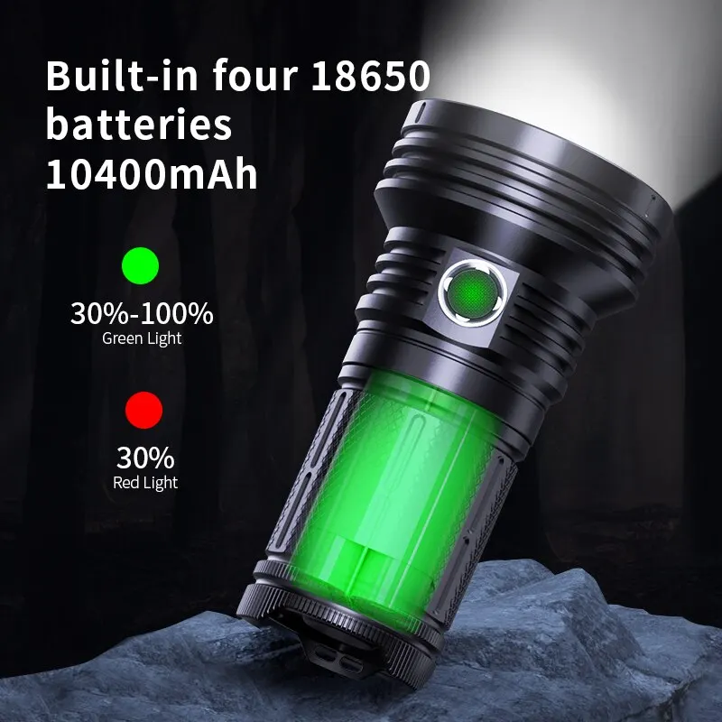 45000LM Ultra Powerful Flashlight Strong Light USB-C Rechargeable LED Torch  10400mAh 18650 Battery Power Bank Search Rescue PK80