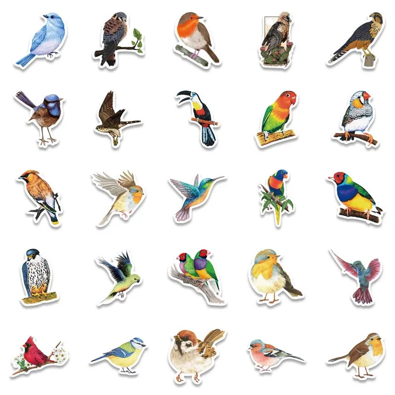 50Pcs Colorful Watercolor Style Bird Graffiti Stickers Diy Waterproof Stickers Body Decals for Cars and Motorcycles