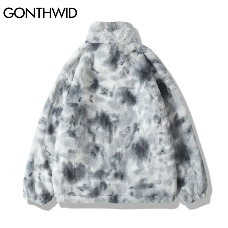 Men Jacket Hip Hop Fleece Jacket Tie Dye Heart Jackets Coats