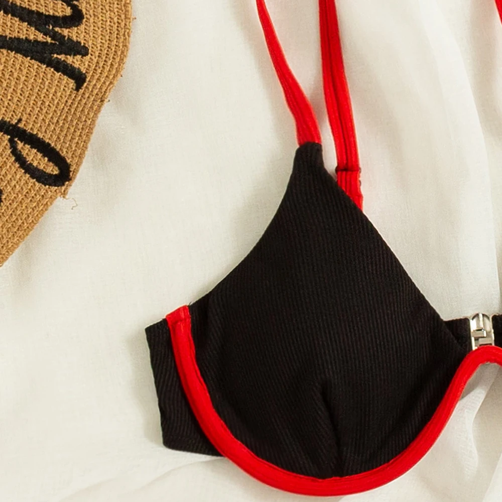 Swimsuit 2022 New Summer Contrast Binding Underwire Tie Side Bikini Fashion Lady Beachwear Beach Bathing Brazilian Suits