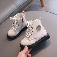 Girls Spring Autumn British Soft Dough Short Boots Children Short Booties Boys Ankle Boots Neutral Side Zippers Front Lacing