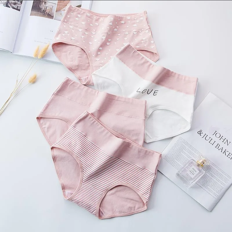 Women panties 4Pcs High Waist Underwear Fashion Print Girls Briefs Breathable Cotton Panty Plus Size M-5XL Female Lingerie