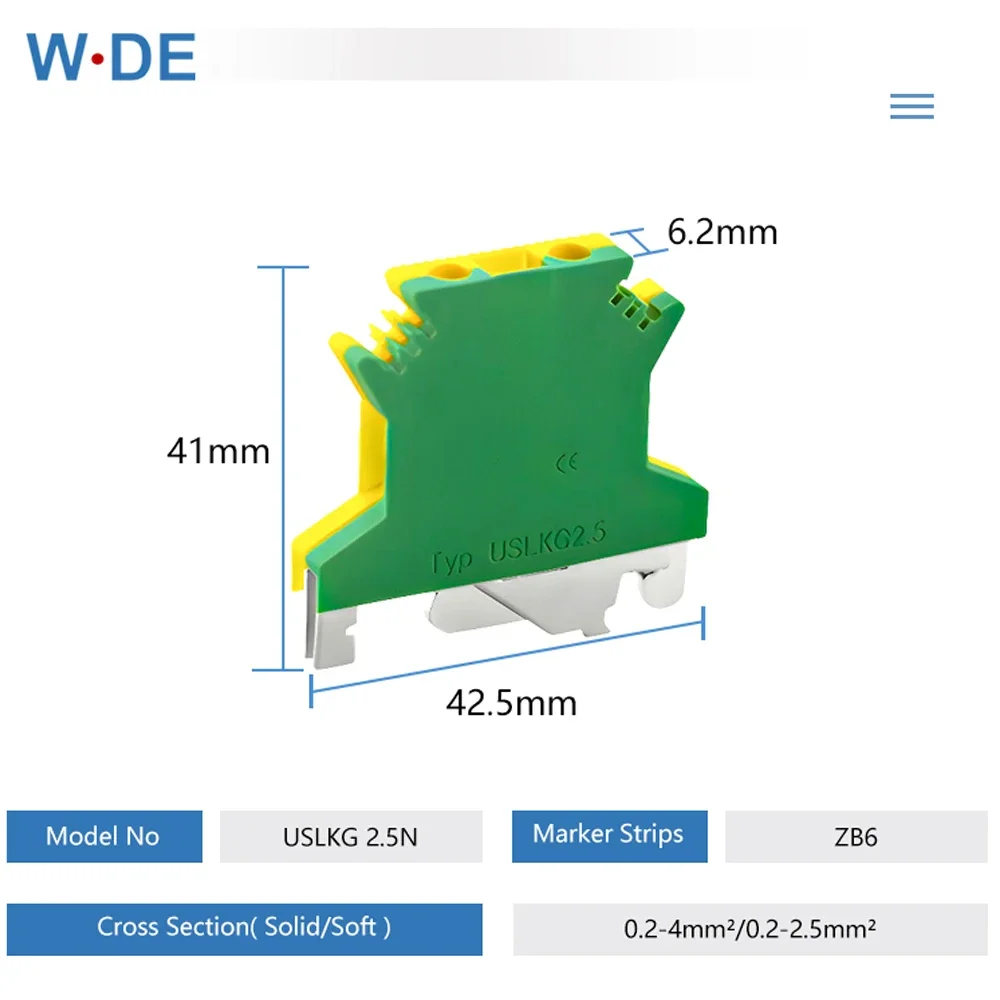 Din rail terminal block wire connectors 10Pcs USLKG-2.5N PE Din Rail Terminal Blocks Ground Universal Connector Screw Wire Conductor